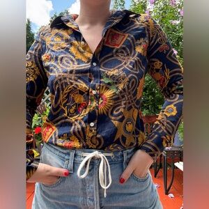 Ralph Lauren Navy and Gold Patterned Shirt